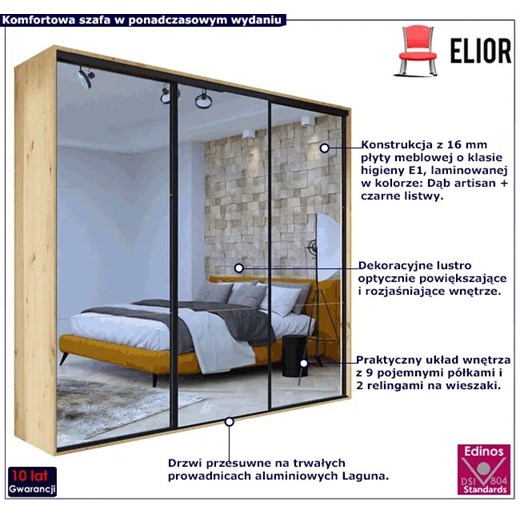 Szafa przesuwna dąb artisan + czarne listwy - Savona 7X Elior One Size Edinos.pl