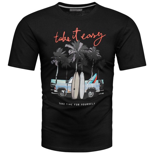 Koszulka bawełniana męska t-shirt z printem czarny Recea ze sklepu Recea.pl w kategorii T-shirty męskie - zdjęcie 173737809