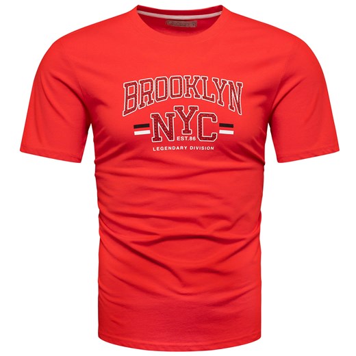 Koszulka bawełniana męska t-shirt z printem czerwony Recea ze sklepu Recea.pl w kategorii T-shirty męskie - zdjęcie 173737819