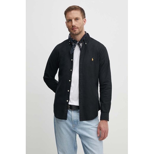 Polo Ralph Lauren koszula bawełniana męska kolor czarny slim z kołnierzykiem button-down 710767828 ze sklepu ANSWEAR.com w kategorii Koszule męskie - zdjęcie 173738049