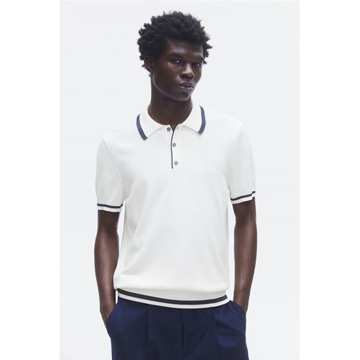 H & M - Dzianinowy top polo Slim Fit - Biały ze sklepu H&M w kategorii T-shirty męskie - zdjęcie 173739385