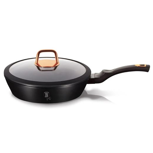 Czarna patelnia ze szklaną pokrywą 24 cm Z9-L87 ze sklepu Edinos.pl w kategorii Naczynia - zdjęcie 173747195