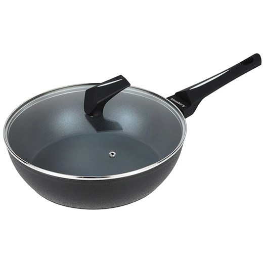 Patelnia z powłoką marmurkową i szklaną pokrywą 28cm G3-F34 ze sklepu Edinos.pl w kategorii Naczynia - zdjęcie 173747267