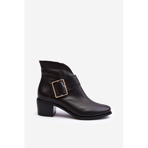 Botki Skóra Naturalna Słupek Klamra Czarne Liliane 4051-M 39 okazja ZAZOO