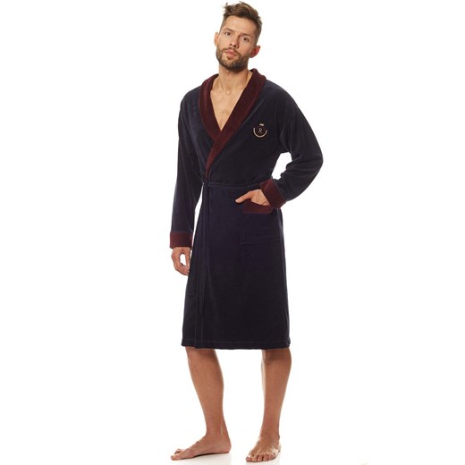 Elegancki szlafrok męski granatowy 9102, Kolor granatowy, Rozmiar 2XL, L&amp;L ze sklepu Intymna w kategorii Szlafroki męskie - zdjęcie 173762618