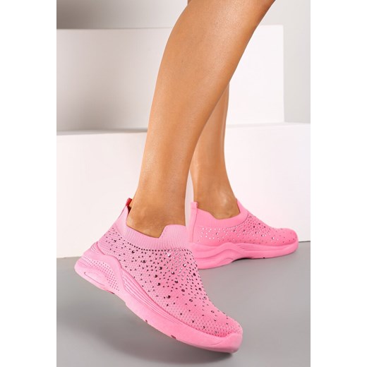 Różowe Buty Sportowe z Elastyczną Cholewką i Cyrkoniami Aribea ze sklepu renee.pl w kategorii Buty sportowe damskie - zdjęcie 173765216