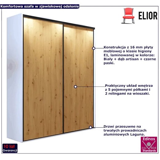 Szafa przesuwna biała + dąb artisan + czarne paski - Savona 2X Elior One Size Edinos.pl