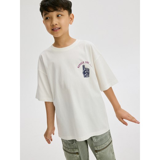 Reserved - T-shirt oversize z nadrukiem - złamana biel Reserved 146/152 (10-11 lat) Reserved