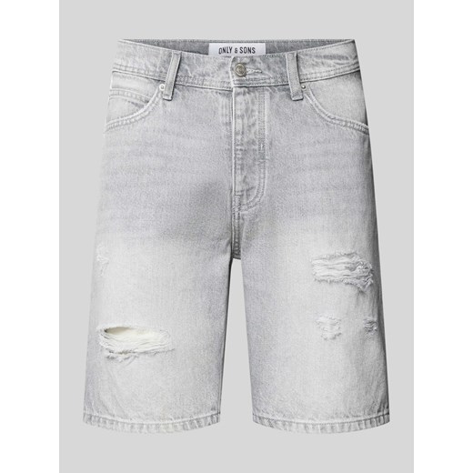 Szorty jeansowe o kroju regular fit z przetarciami model ‘EDGE’ ze sklepu Peek&Cloppenburg  w kategorii Spodenki męskie - zdjęcie 173780058
