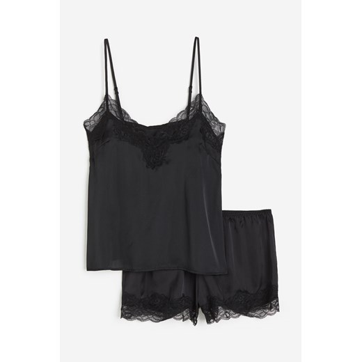 H & M - Satynowa piżama z koronką - Czarny H & M XS H&M