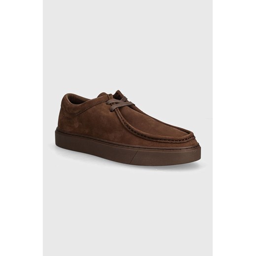 Calvin Klein mokasyny zamszowe HM0HM01532 męskie kolor brązowy APRON LACE UP NB ze sklepu ANSWEAR.com w kategorii Mokasyny męskie - zdjęcie 173787837