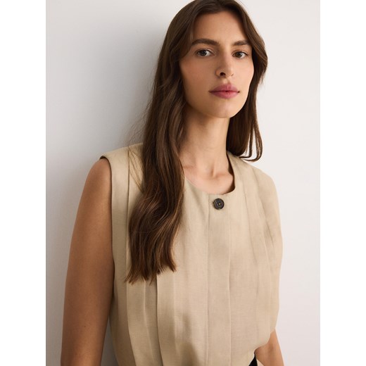 Reserved - Sukienka z lyocellu i lnu - beżowy Reserved M Reserved
