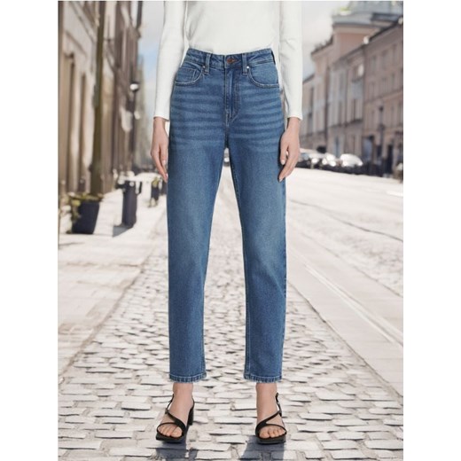 Sinsay - Jeansy straight mid waist - granatowy ze sklepu Sinsay w kategorii Jeansy damskie - zdjęcie 173792606