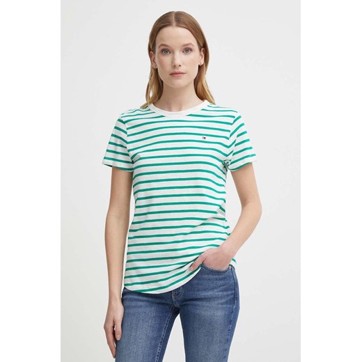Tommy Hilfiger t-shirt bawełniany damski kolor zielony WW0WW37857 ze sklepu ANSWEAR.com w kategorii Bluzki damskie - zdjęcie 173792805