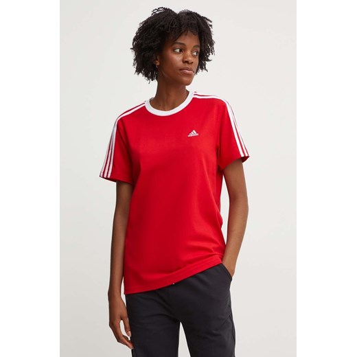 adidas t-shirt bawełniany Essentials damski kolor czerwony IY1699 ze sklepu ANSWEAR.com w kategorii Bluzki damskie - zdjęcie 173795307