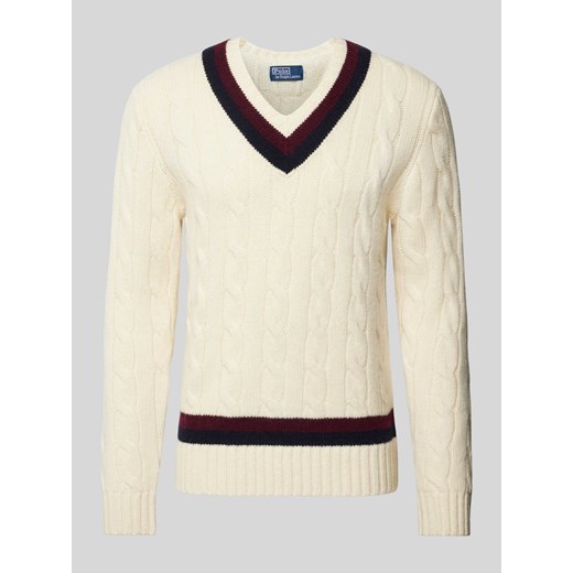 Sweter z dzianiny z wzorem warkocza ze sklepu Peek&Cloppenburg  w kategorii Swetry męskie - zdjęcie 173796369