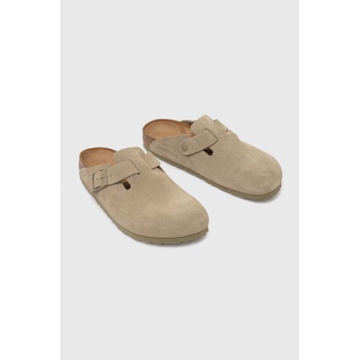 Birkenstock klapki zamszowe Boston damskie kolor zielony 1025844 36 PRM