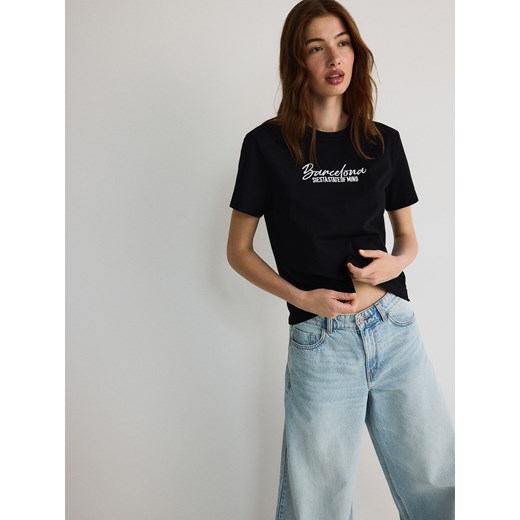 Reserved - T-shirt z haftem - czarny Reserved L Reserved