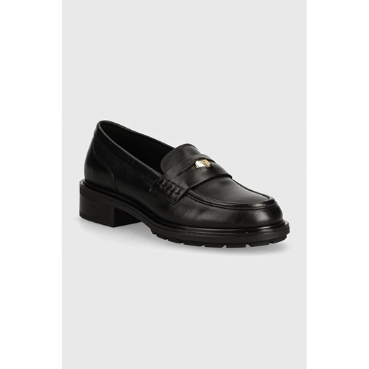Tommy Hilfiger mokasyny skórzane TH PENNY LOAFER damskie kolor czarny na platformie FW0FW08029 ze sklepu ANSWEAR.com w kategorii Mokasyny damskie - zdjęcie 173811599