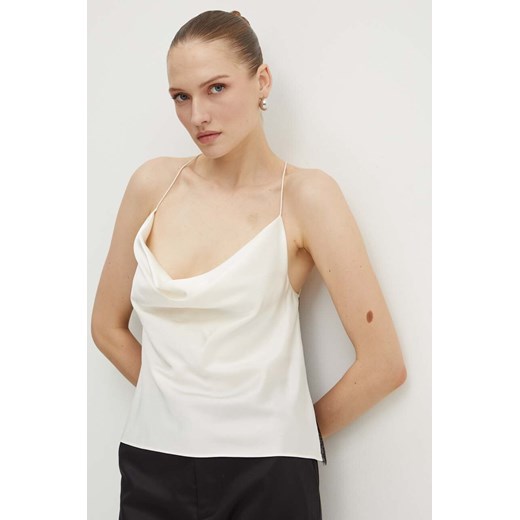 Custommade top jedwabny Yuliana kolor beżowy gładka 999312115 ze sklepu ANSWEAR.com w kategorii Bluzki damskie - zdjęcie 173812008