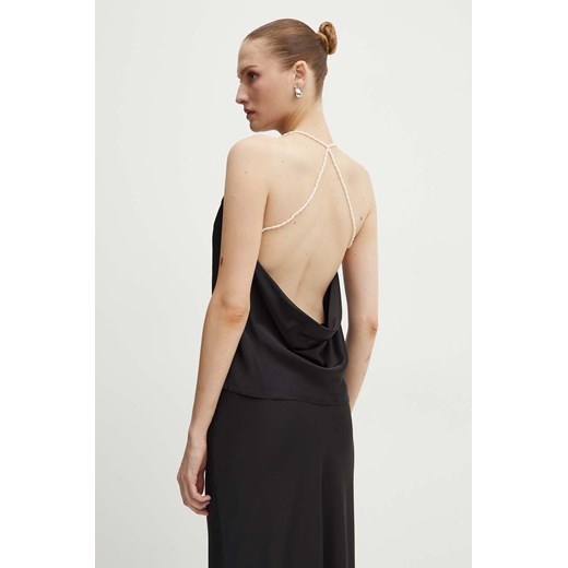 Custommade top jedwabny Yvette kolor czarny gładka 999756114 ze sklepu ANSWEAR.com w kategorii Bluzki damskie - zdjęcie 173812019
