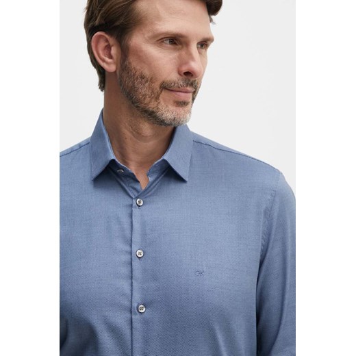 Calvin Klein koszula męska kolor granatowy slim z kołnierzykiem klasycznym K10K113164 ze sklepu ANSWEAR.com w kategorii Koszule męskie - zdjęcie 173814637