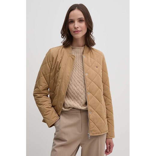 Tommy Hilfiger kurtka damska kolor beżowy przejściowa WW0WW42376 ze sklepu ANSWEAR.com w kategorii Kurtki damskie - zdjęcie 173814729