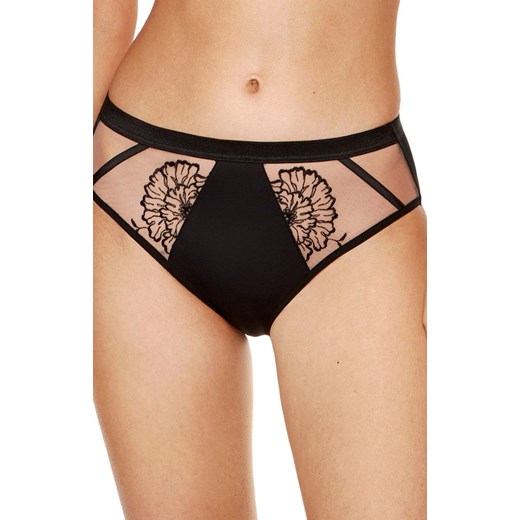 Figi damskie z ozdobnym haftem w kwiaty Kala, Kolor czarno-beżowy, Rozmiar 36, Gorteks 46 okazyjna cena Intymna