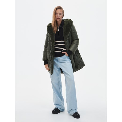 Reserved - Pikowany płaszcz - ciemnozielony Reserved 46 okazja Reserved