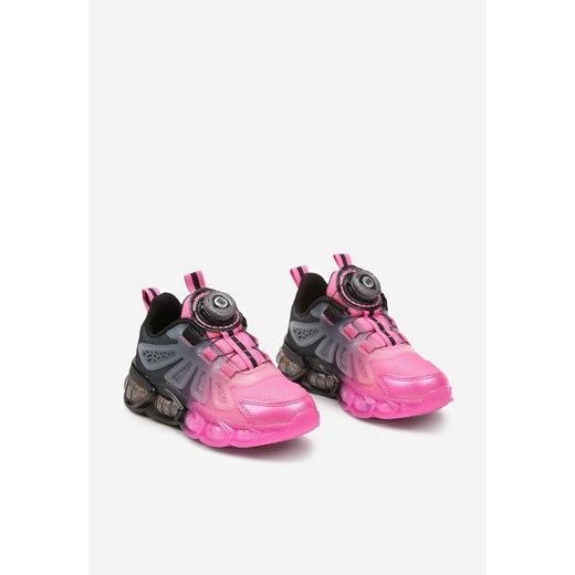 Czarno-Fuksjowe Płaskie Buty Sportowe Sneakersy z Brokatem i Pokrętłem do Regulowania Szerokości Jodea ze sklepu born2be.pl w kategorii Buty sportowe dziecięce - zdjęcie 173823787