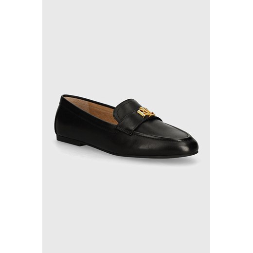 Lauren Ralph Lauren mokasyny skórzane Averi III damskie kolor czarny na płaskim obcasie 802946808001 ze sklepu ANSWEAR.com w kategorii Mokasyny damskie - zdjęcie 173824409