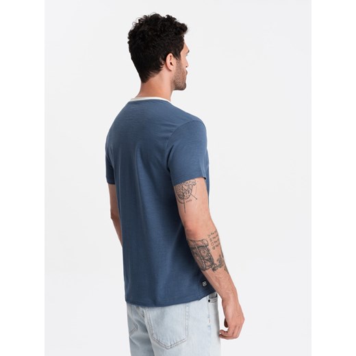 T-shirt męski z surowym wykończeniem – ciemnoniebieski V3 OM-TSCT-22SS-004 XL ombre
