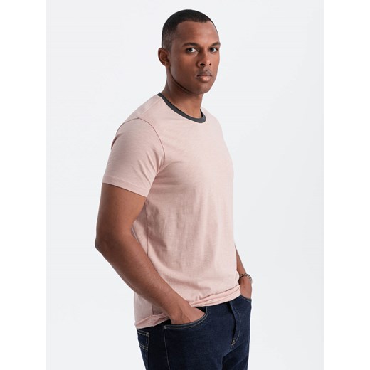 Męski t-shirt z surowym wykończeniem – różowy V5 OM-TSCT-22SS-004 S ombre