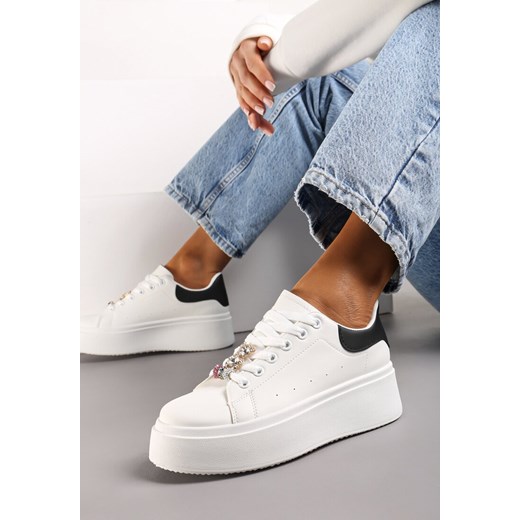 Biało-Czarne Sneakersy z Cyrkoniami na Sznurówkach z Platformą Nomiji ze sklepu renee.pl w kategorii Botki - zdjęcie 173826148