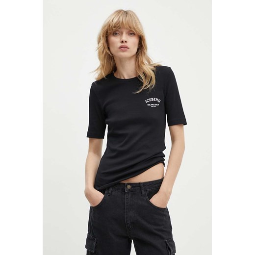Iceberg t-shirt bawełniany damski kolor czarny F071 6302 ze sklepu ANSWEAR.com w kategorii Bluzki damskie - zdjęcie 173832305