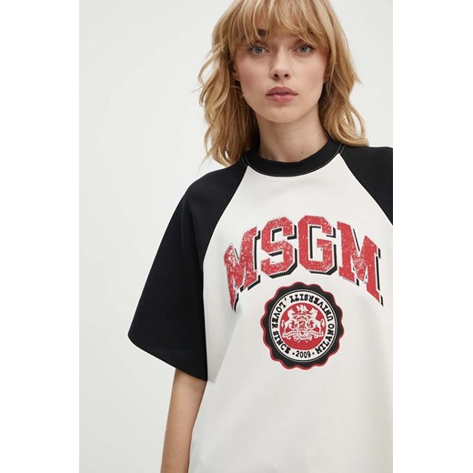 MSGM t-shirt bawełniany damski kolor beżowy 3741MDM86.247798 S ANSWEAR.com