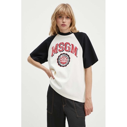 MSGM t-shirt bawełniany damski kolor beżowy 3741MDM86.247798 S ANSWEAR.com