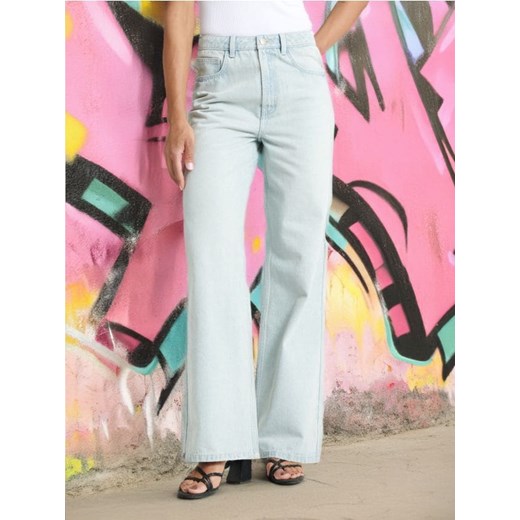 Sinsay - Jeansy wide leg high waist - turkusowy ze sklepu Sinsay w kategorii Jeansy damskie - zdjęcie 173836616