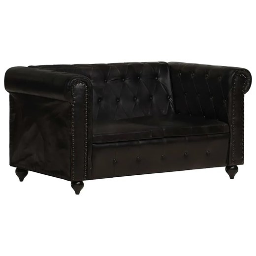 Skórzana 2-osobowa czarna sofa w stylu Chesterfield - Defo 2Q ze sklepu Edinos.pl w kategorii Sofy i kanapy - zdjęcie 173837679