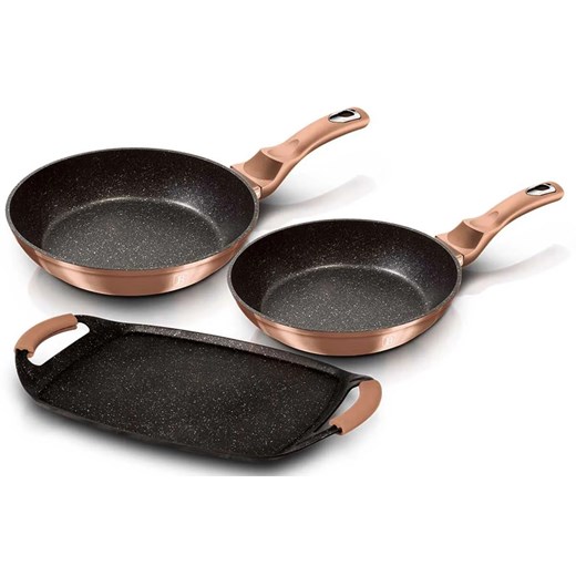 Komplet 3 złotych aluminiowych patelni A4-C92 ze sklepu Edinos.pl w kategorii Naczynia - zdjęcie 173838038