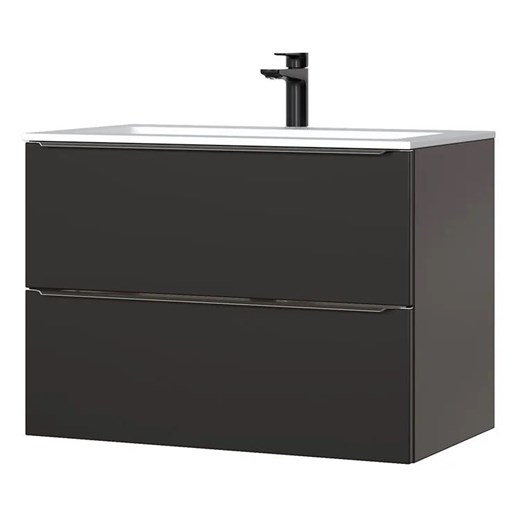 Podwieszana szafka łazienkowa z umywalką - Lunios 4S Czarny mat 80 cm ze sklepu Edinos.pl w kategorii Szafki i regały łazienkowe - zdjęcie 173839565