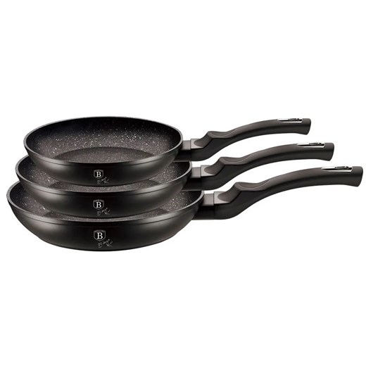 Czarny zestaw 3 aluminiowych patelni R7-A42 ze sklepu Edinos.pl w kategorii Naczynia - zdjęcie 173840055