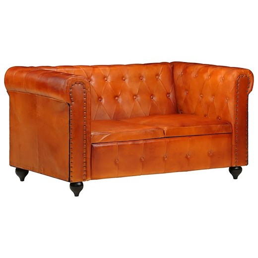 Skórzana 2-osobowa jasnobrązowa sofa w stylu Chesterfield - Defo 2Q ze sklepu Edinos.pl w kategorii Sofy i kanapy - zdjęcie 173843398