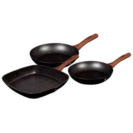 Komplet 3 aluminiowych czarnych patelni L4-E41 ze sklepu Edinos.pl w kategorii Naczynia - zdjęcie 173843758