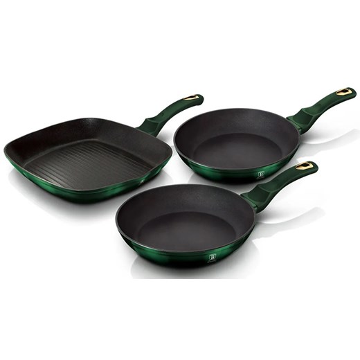 3 zielone patelnie z powłoką granitową D2-P29 ze sklepu Edinos.pl w kategorii Naczynia - zdjęcie 173843768