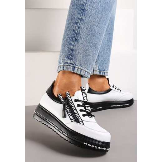 Biało-Czarne Sneakersy na Platformie ze Skórzaną Wkładką Zapinane z Boku na Zamek Błyskawiczny Urithas ze sklepu renee.pl w kategorii Buty sportowe damskie - zdjęcie 173847477
