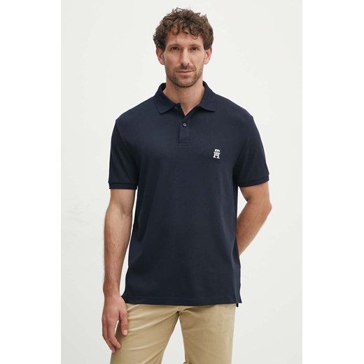 Tommy Hilfiger polo bawełniane kolor granatowy gładki ze sklepu ANSWEAR.com w kategorii T-shirty męskie - zdjęcie 173847596