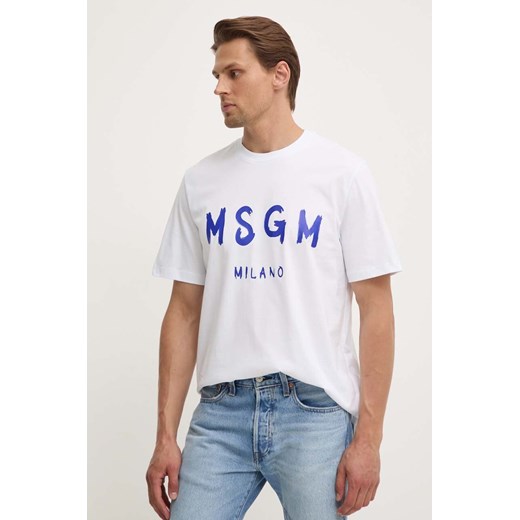 MSGM t-shirt bawełniany męski kolor biały z nadrukiem 3440MM510.237002 L ANSWEAR.com