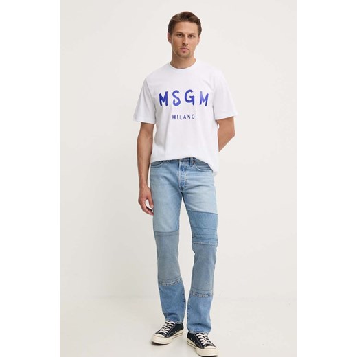 MSGM t-shirt bawełniany męski kolor biały z nadrukiem 3440MM510.237002 S ANSWEAR.com