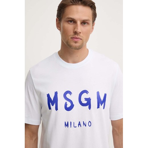 MSGM t-shirt bawełniany męski kolor biały z nadrukiem 3440MM510.237002 S ANSWEAR.com